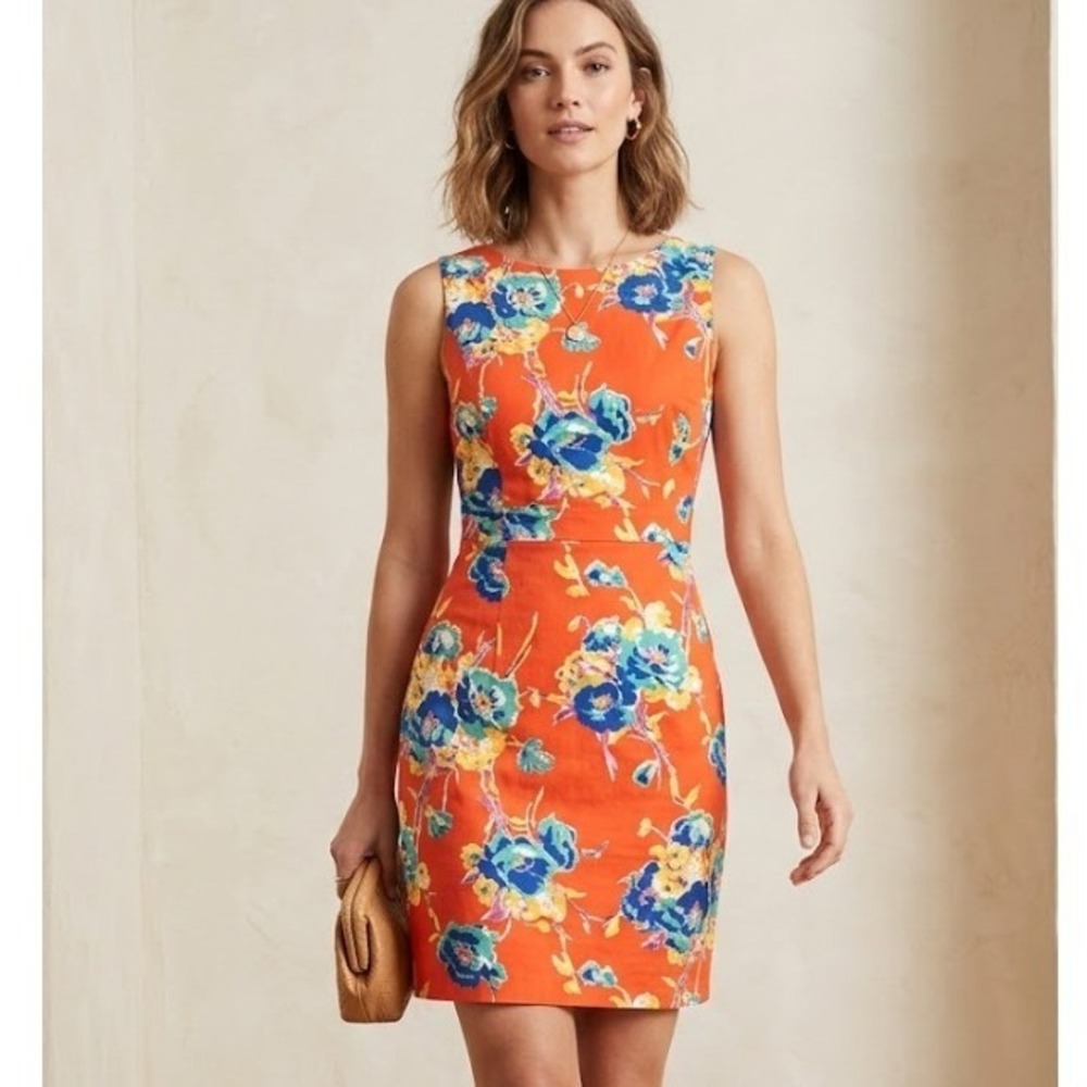 Forever 21 Sheath Dress Orange Floral Cotton Summer Mini Tropical VacationS